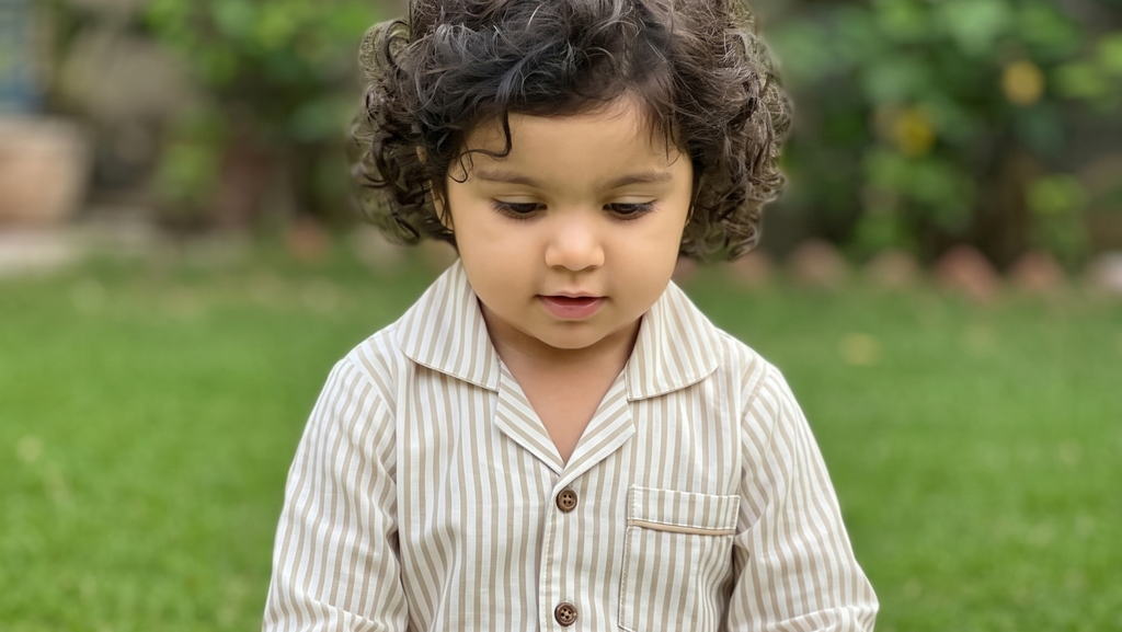 KOSHBERRY Kids Unisex Night Suit | Full Sleeve Cotton Stripe Pajama Set | Comfortable Sleepwear | Cream Beige