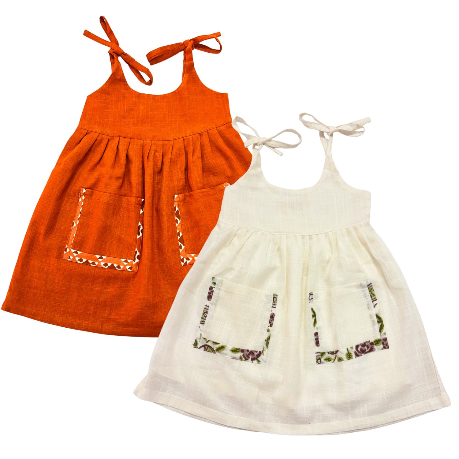 Koshberry Open Strap Frock Combo - Pack 2 (Cream & Rust)