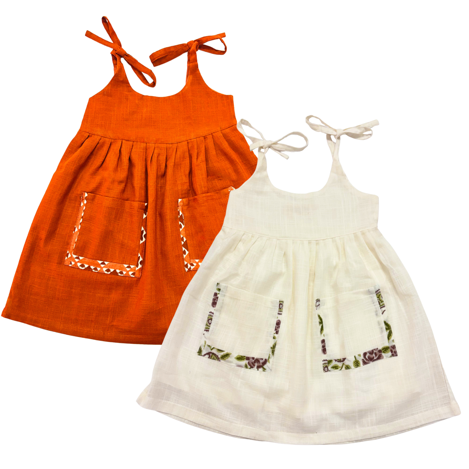 Koshberry Open Strap Frock Combo - Pack of 2 (Cream & Rust)