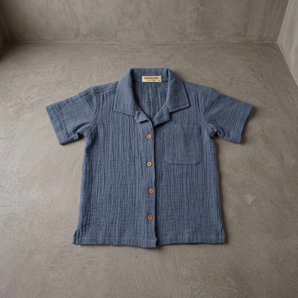 Koshberry premium muslin shirt denim blue front