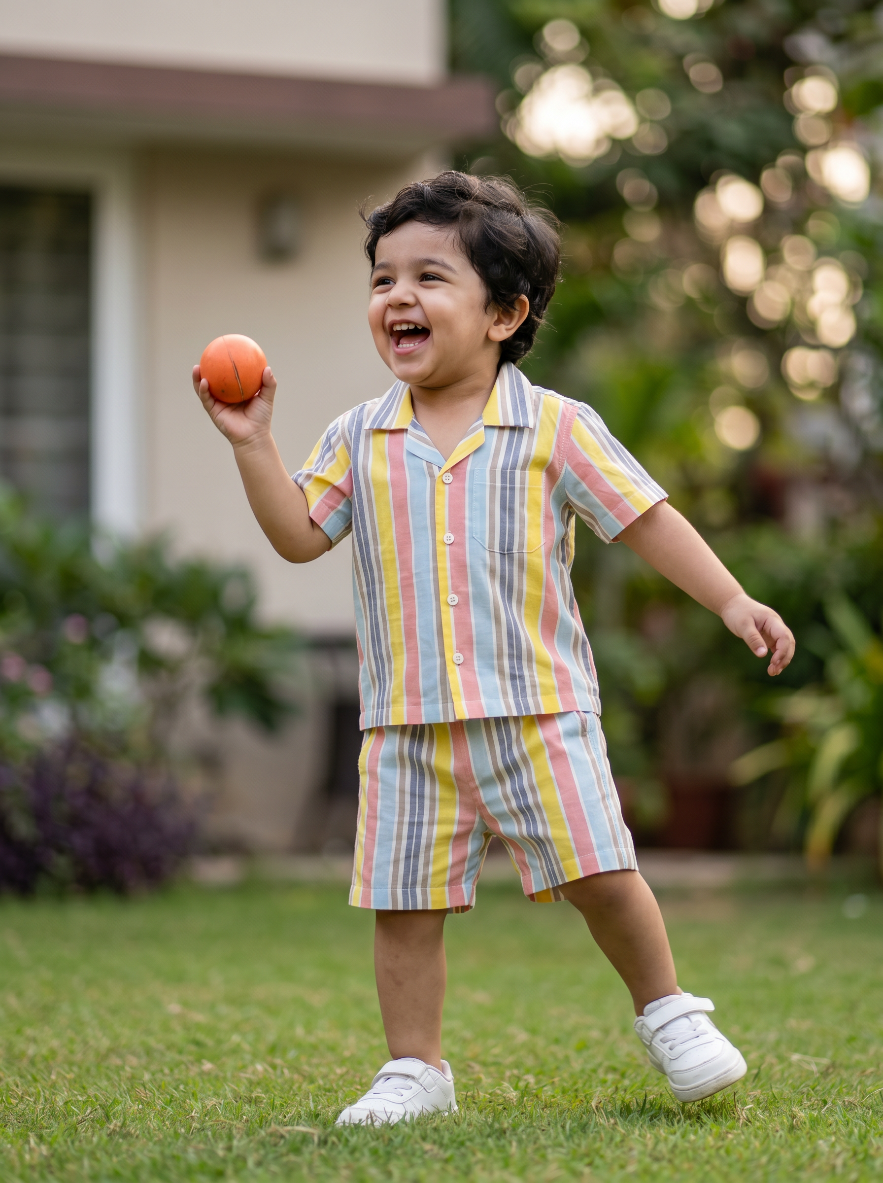 Koshberry Kids Yellow Stripe Co-Ord Set Shirt & Shorts