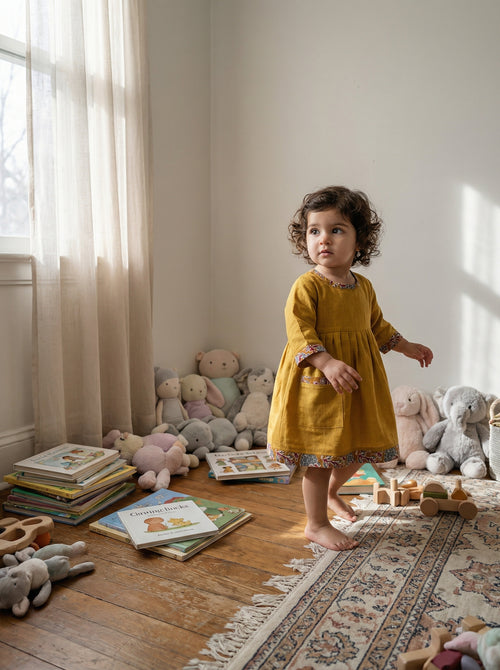 Koshberry Bell Sleeve Frock - Mustard