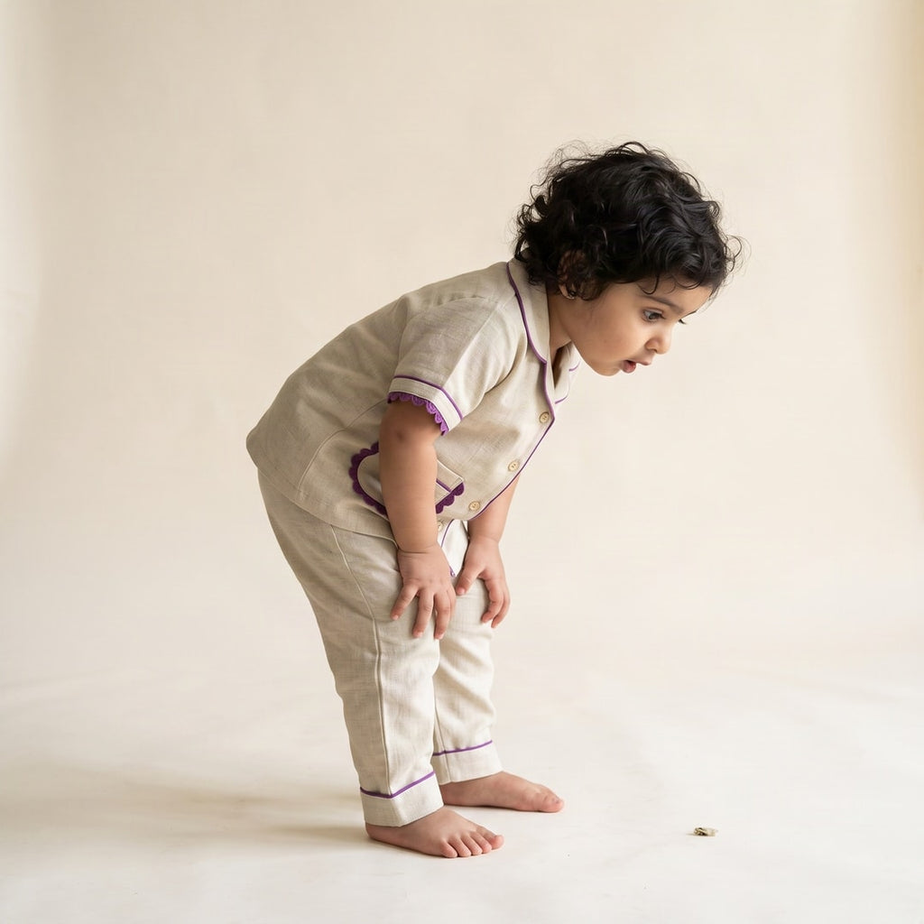 Koshberry Girls Kimono Night Suit - Cream