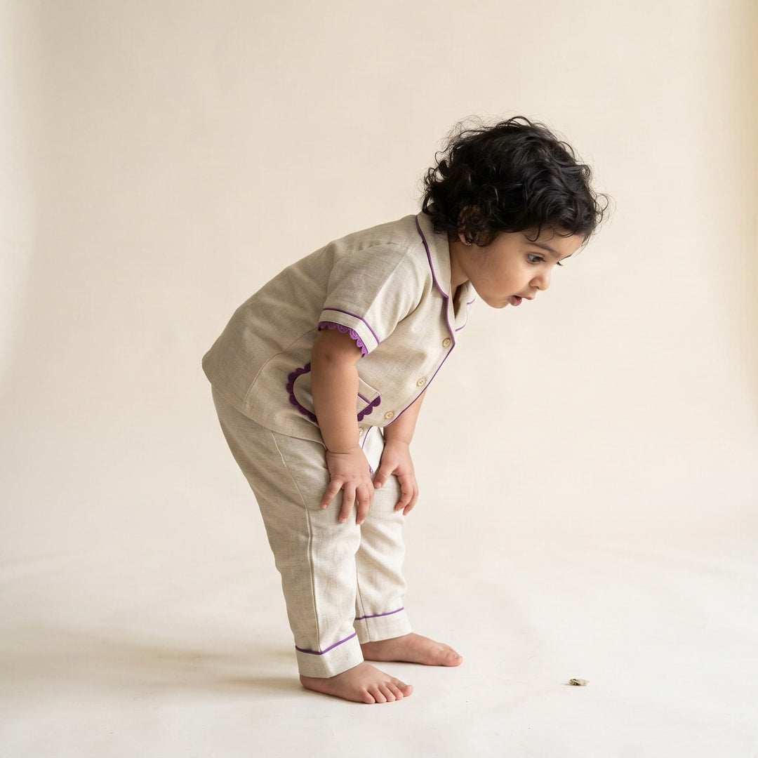 Koshberry Girls Kimono Night Suit - Cream