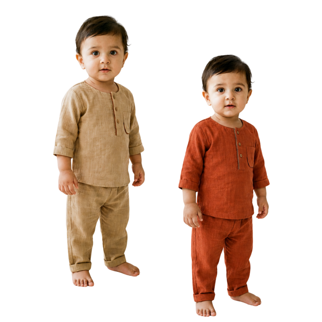Koshberry Boys Night Suit Combo - Pack of 2 (Brown & Rust)
