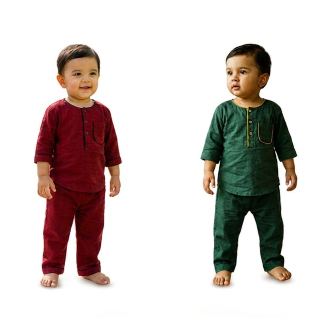 Koshberry Boys Night Suit Combo - Pack of 2 (Maroon & Green)
