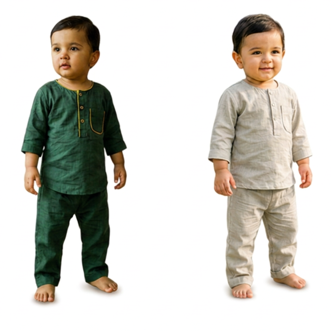 Koshberry Boys Night Suit Combo - Pack of 2 (Green & Light Grey)