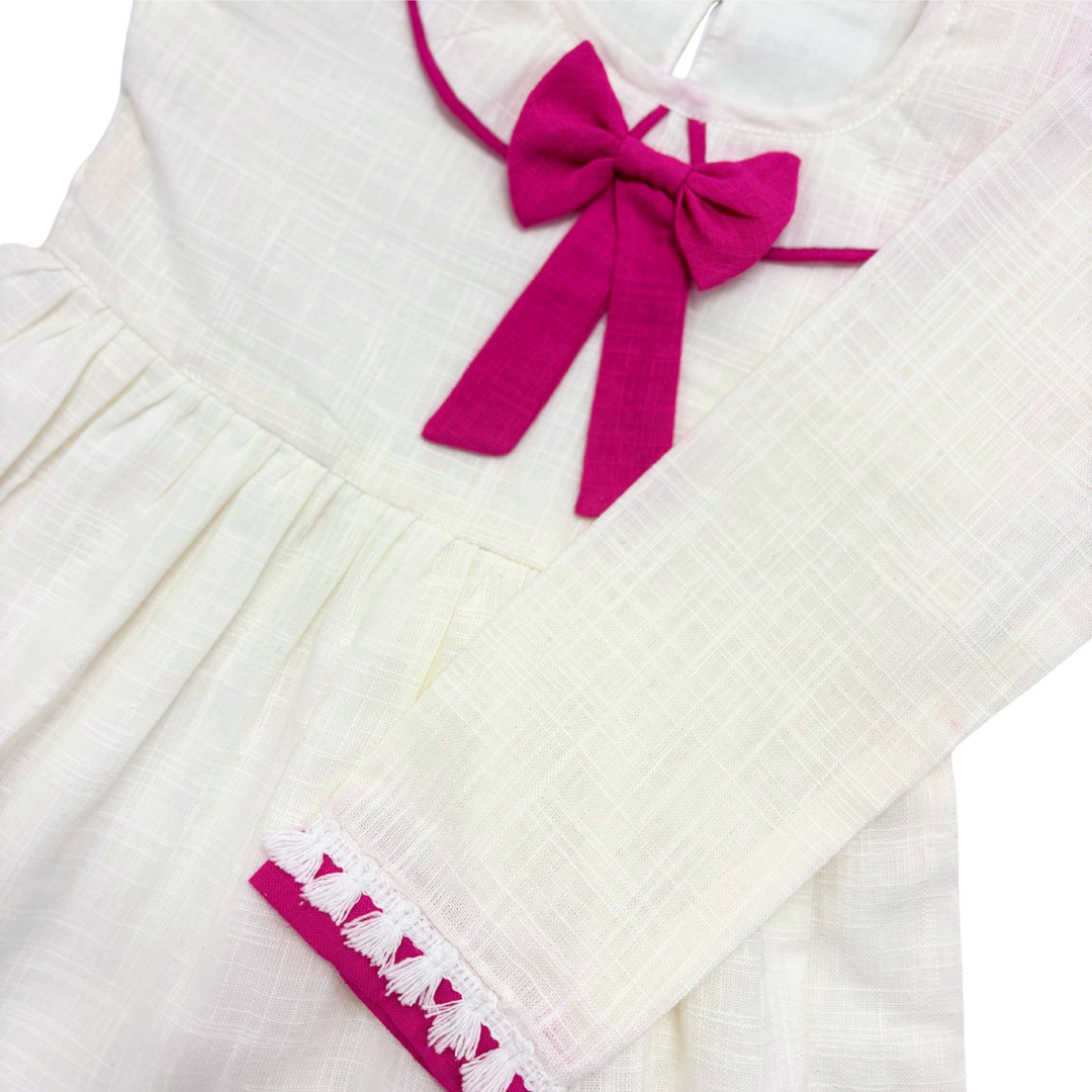 KOSHBERRY Stylish Baby Girl Dress | 100% Cotton Frock for Girls with Cute Bow & Laces | Birthday Gift | Soft Fabric & Breathable | Baby Dress with Astar/Lining