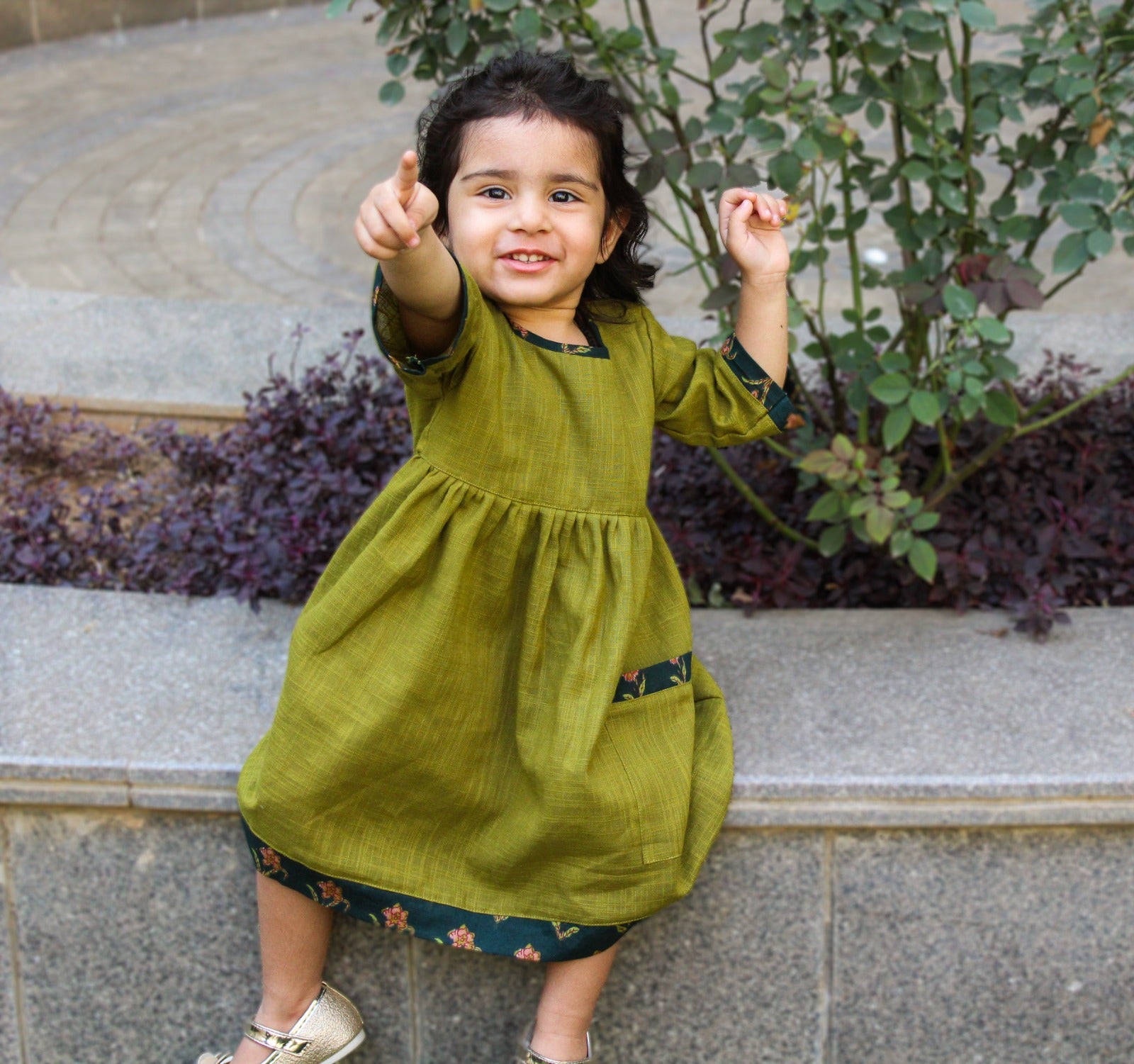 KOSHBERRY Pure Soft Cotton Frock for Baby Girl | 3/4 Bell Sleeves Dress with Single Pocket | Stylish Knee Length Casual Dress for Girls with Astar/Lining