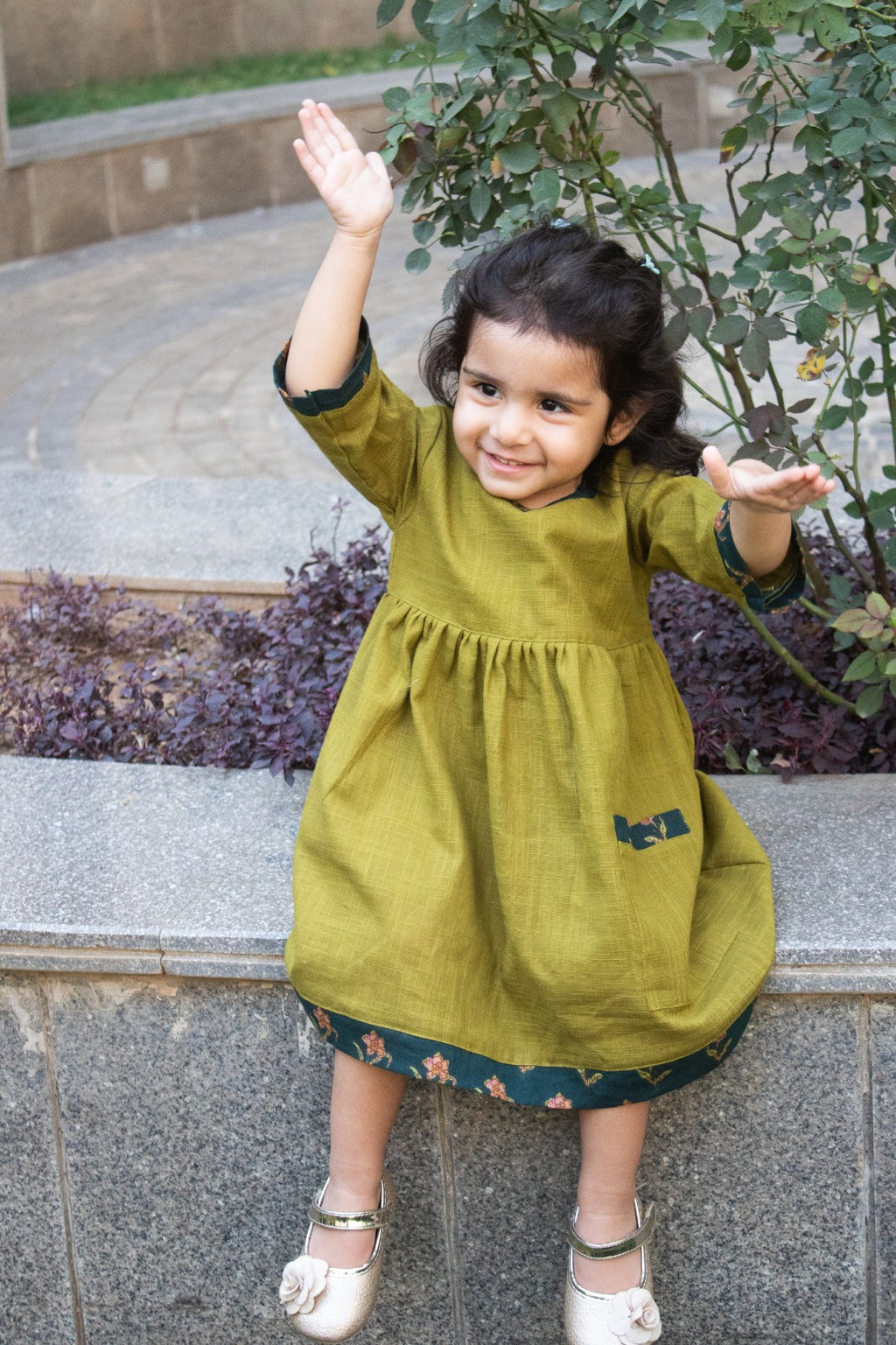 KOSHBERRY Pure Soft Cotton Frock for Baby Girl | 3/4 Bell Sleeves Dress with Single Pocket | Stylish Knee Length Casual Dress for Girls with Astar/Lining