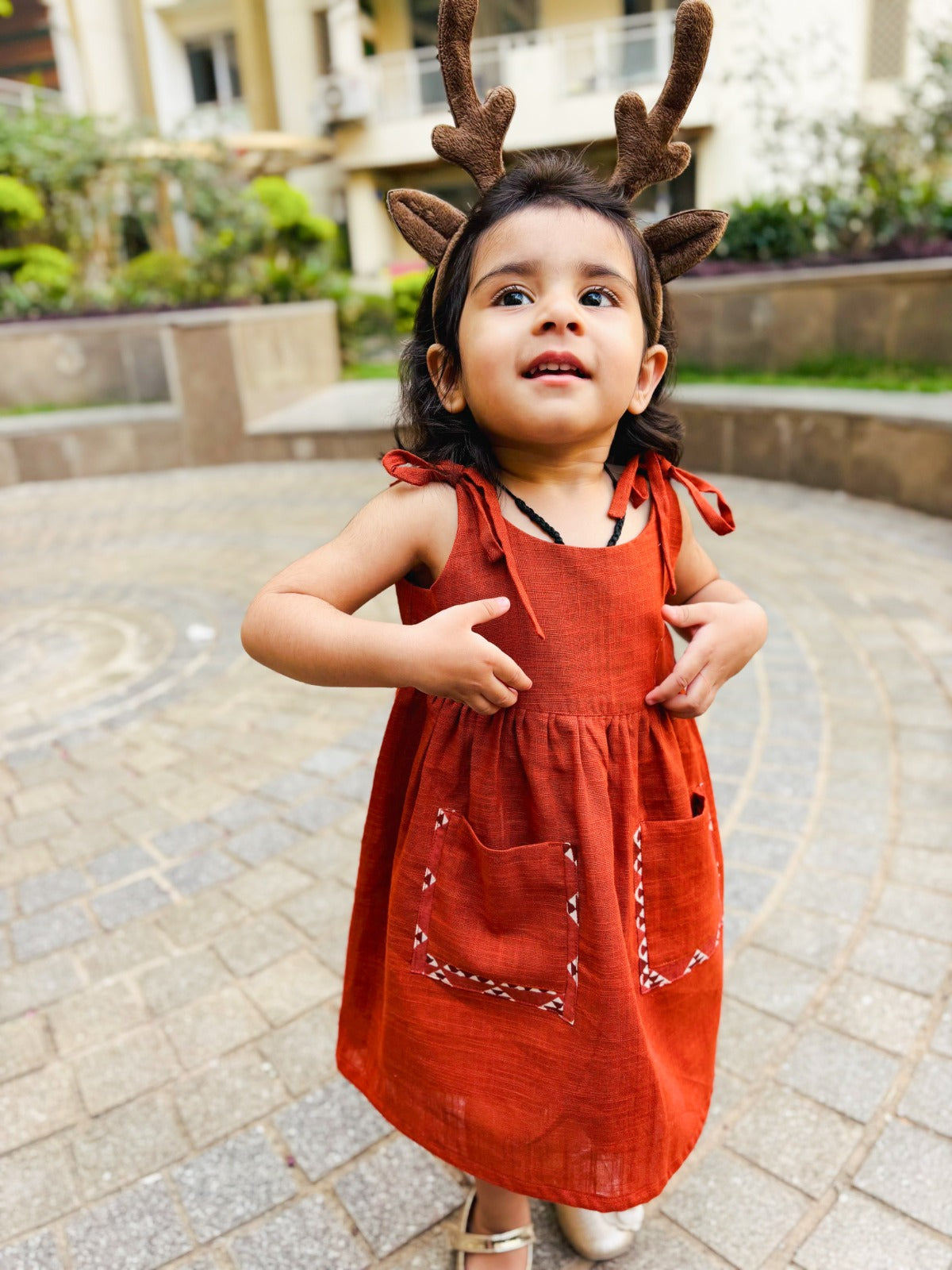 KOSHBERRY Pure Cotton Frock for Baby Girl | Open Strap Dress with Double Pockets | Soft Fabric | Knee Length Casual Dress for Girls with Astar