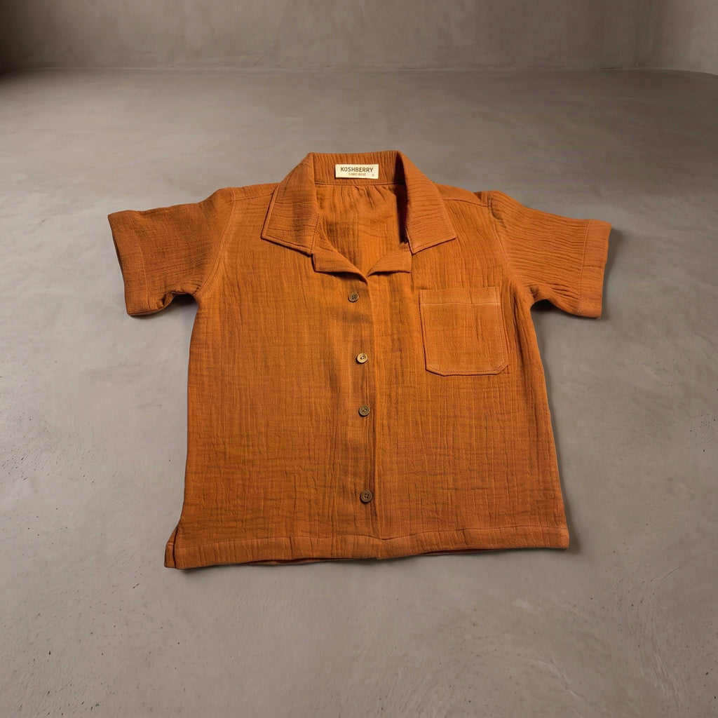 Koshberry premium muslin shirt rust front