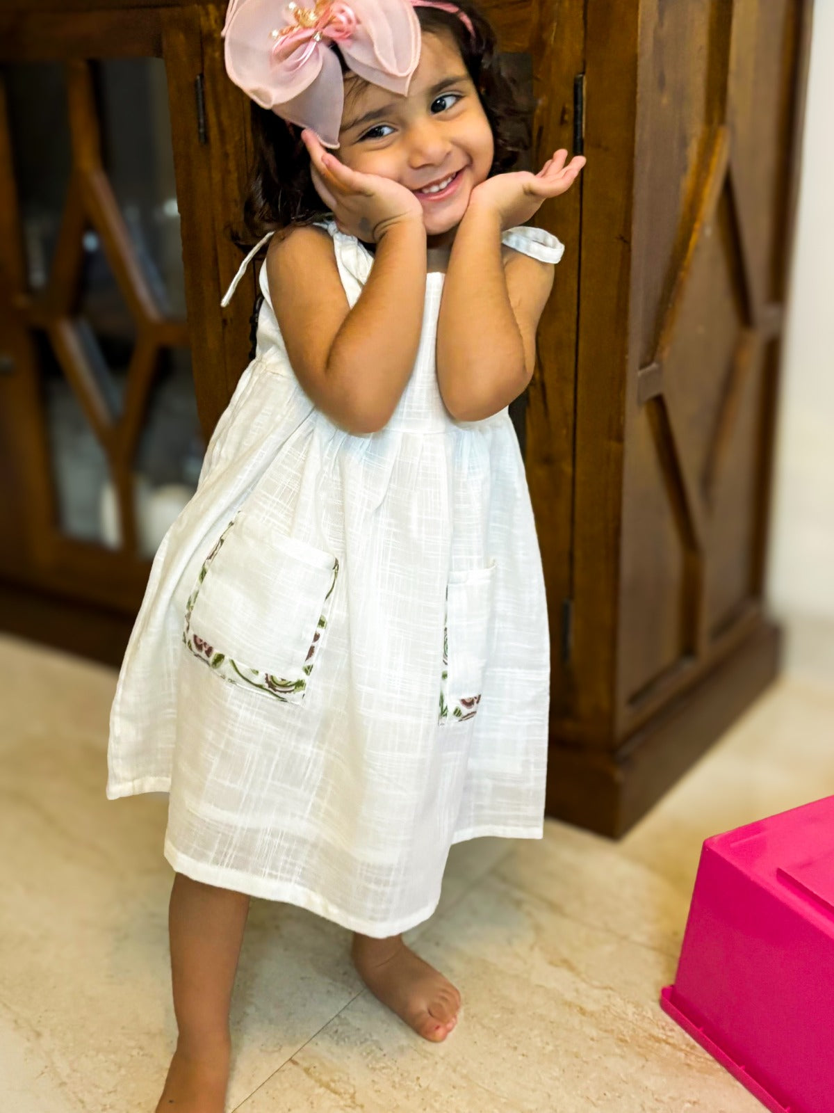 KOSHBERRY Pure Cotton Frock for Baby Girl | Open Strap Dress with Double Pockets | Soft Fabric | Knee Length Casual Dress for Girls with Astar