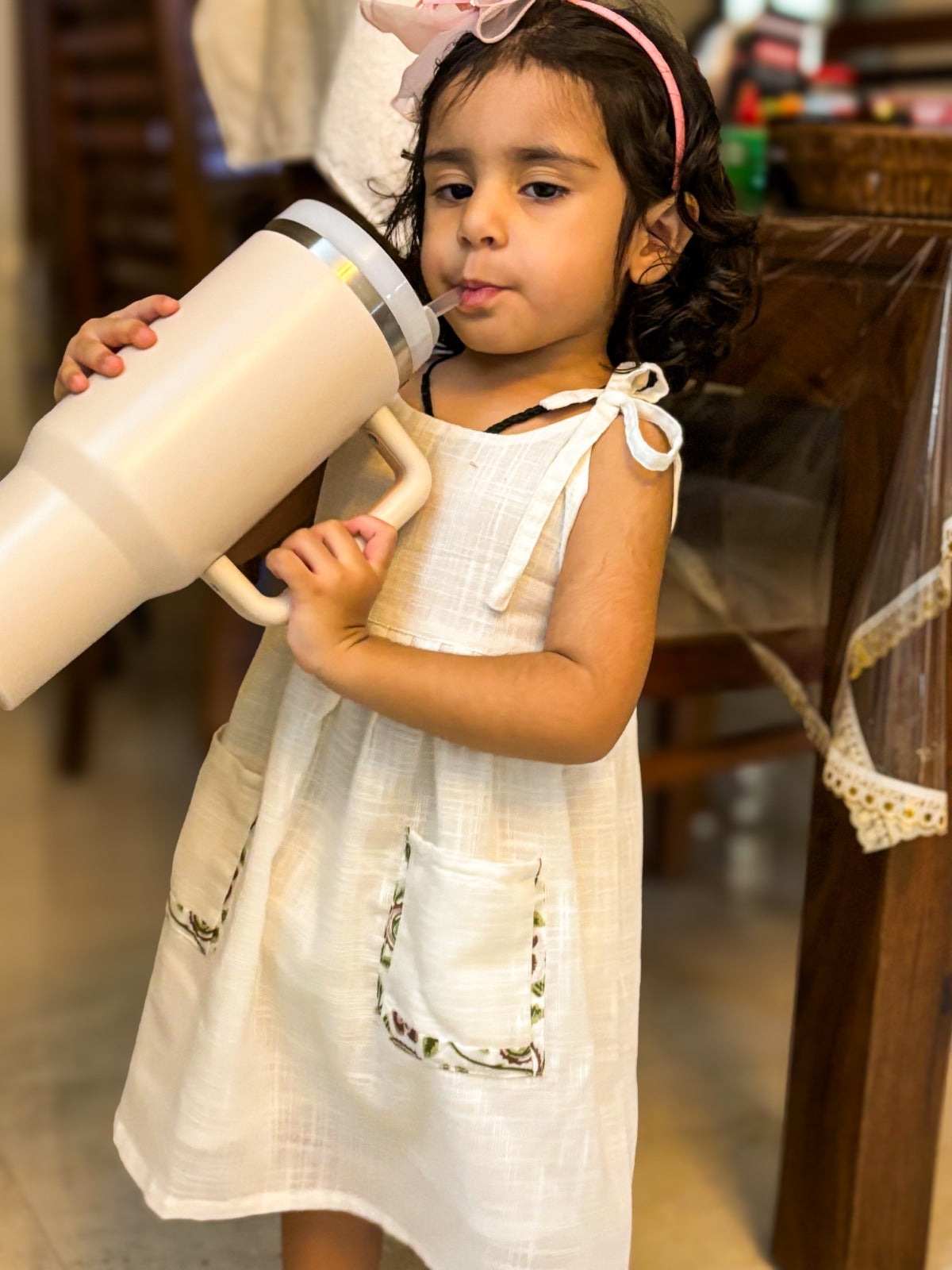 KOSHBERRY Pure Cotton Frock for Baby Girl | Open Strap Dress with Double Pockets | Soft Fabric | Knee Length Casual Dress for Girls with Astar