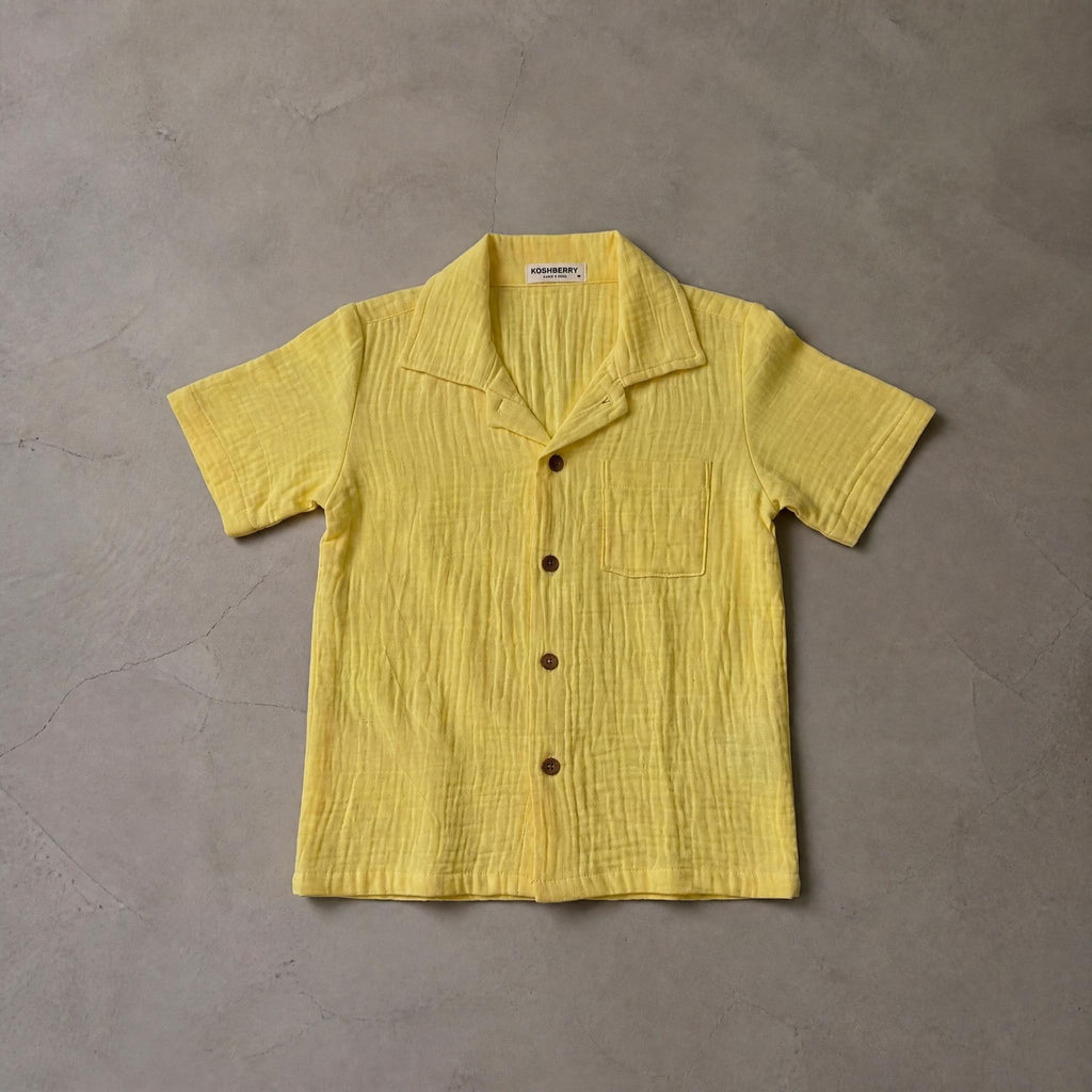 Koshberry premium muslin shirt lemon yellow front