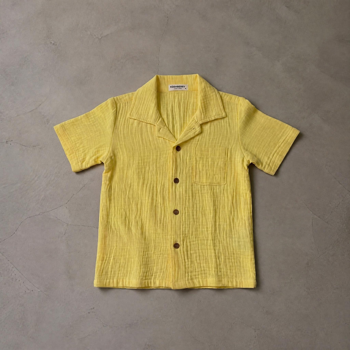 Koshberry premium muslin shirt lemon yellow front
